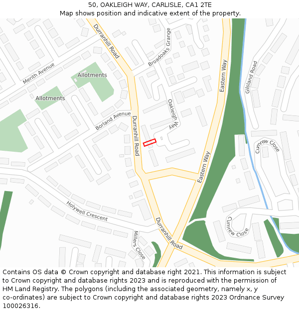 50, OAKLEIGH WAY, CARLISLE, CA1 2TE: Location map and indicative extent of plot