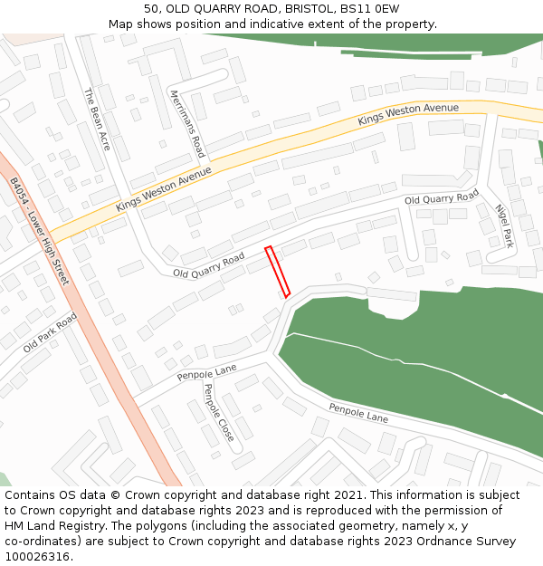 50, OLD QUARRY ROAD, BRISTOL, BS11 0EW: Location map and indicative extent of plot