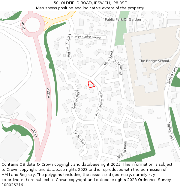 50, OLDFIELD ROAD, IPSWICH, IP8 3SE: Location map and indicative extent of plot