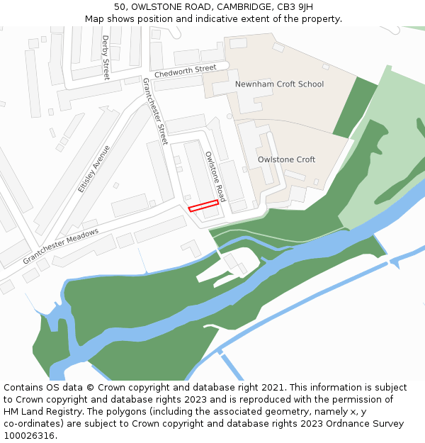 50, OWLSTONE ROAD, CAMBRIDGE, CB3 9JH: Location map and indicative extent of plot
