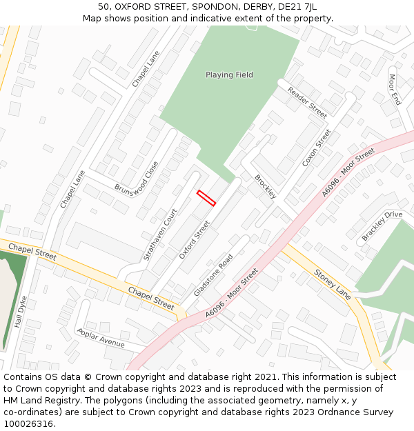 50, OXFORD STREET, SPONDON, DERBY, DE21 7JL: Location map and indicative extent of plot
