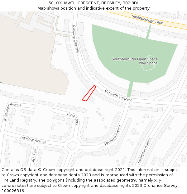 50, OXHAWTH CRESCENT, BROMLEY, BR2 8BL: Location map and indicative extent of plot