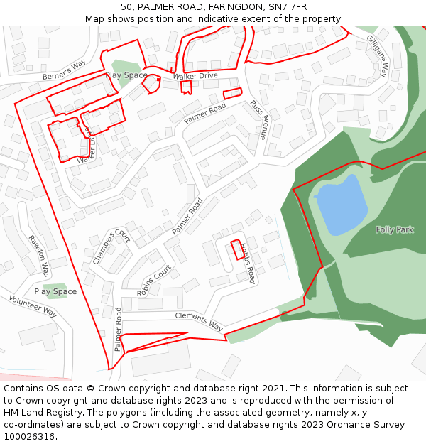 50, PALMER ROAD, FARINGDON, SN7 7FR: Location map and indicative extent of plot