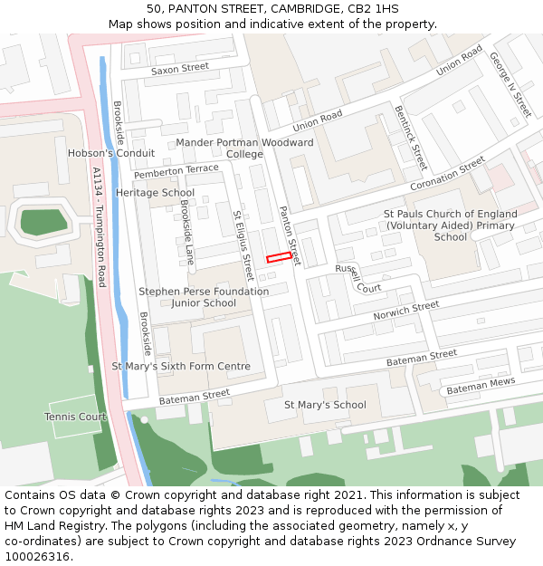 50, PANTON STREET, CAMBRIDGE, CB2 1HS: Location map and indicative extent of plot