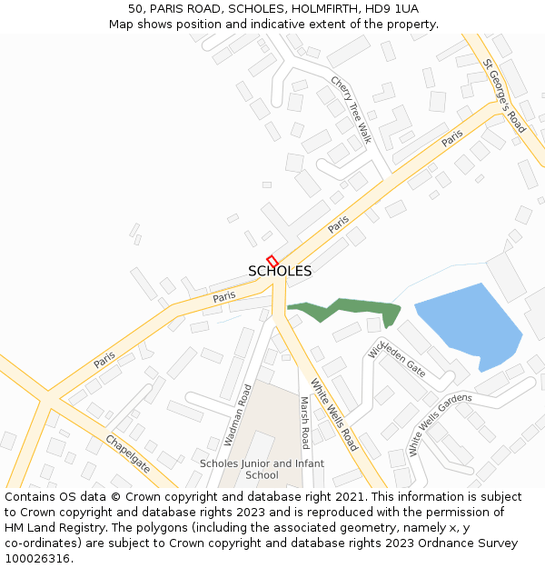 50, PARIS ROAD, SCHOLES, HOLMFIRTH, HD9 1UA: Location map and indicative extent of plot