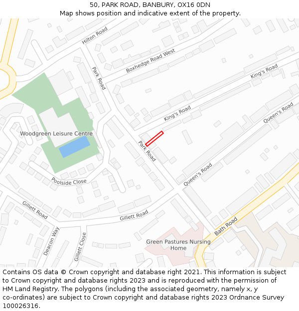 50, PARK ROAD, BANBURY, OX16 0DN: Location map and indicative extent of plot