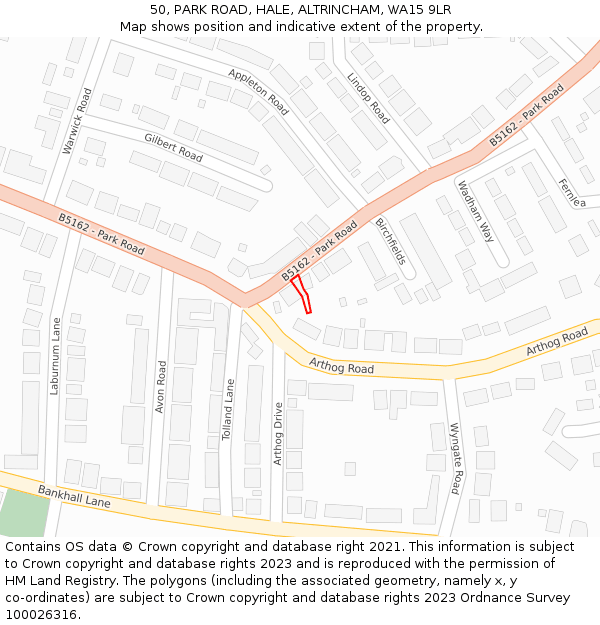 50, PARK ROAD, HALE, ALTRINCHAM, WA15 9LR: Location map and indicative extent of plot