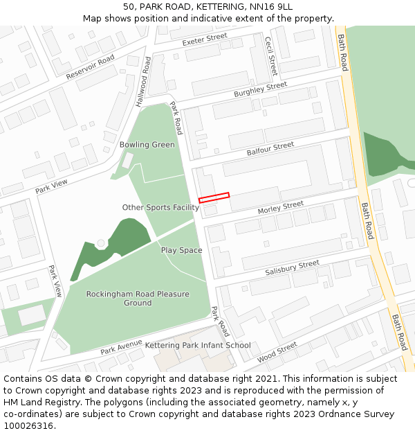 50, PARK ROAD, KETTERING, NN16 9LL: Location map and indicative extent of plot