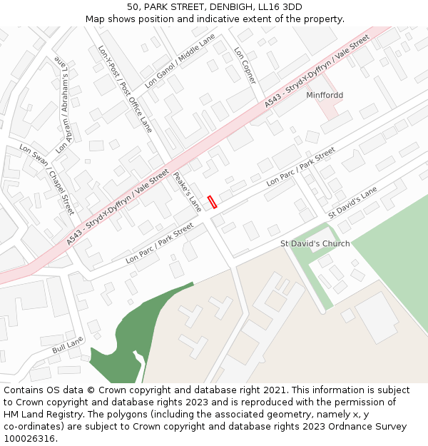 50, PARK STREET, DENBIGH, LL16 3DD: Location map and indicative extent of plot