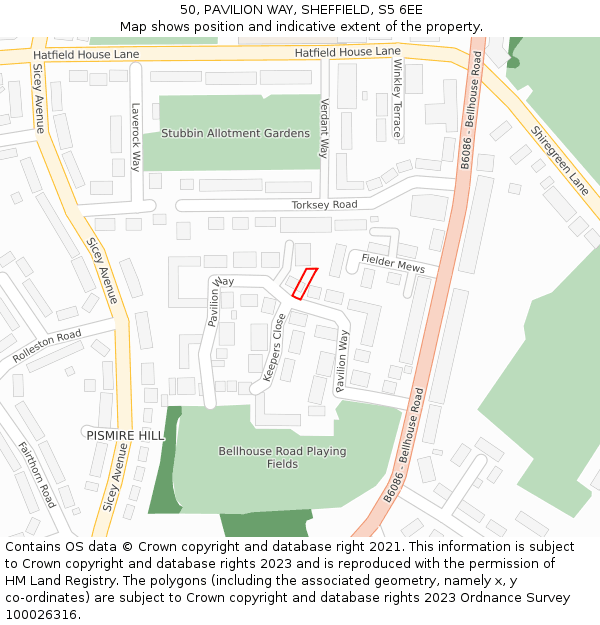 50, PAVILION WAY, SHEFFIELD, S5 6EE: Location map and indicative extent of plot