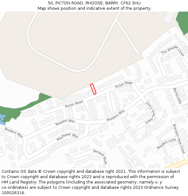 50, PICTON ROAD, RHOOSE, BARRY, CF62 3HU: Location map and indicative extent of plot