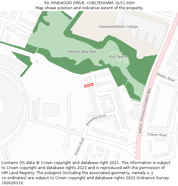50, PINEWOOD DRIVE, CHELTENHAM, GL51 0GH: Location map and indicative extent of plot