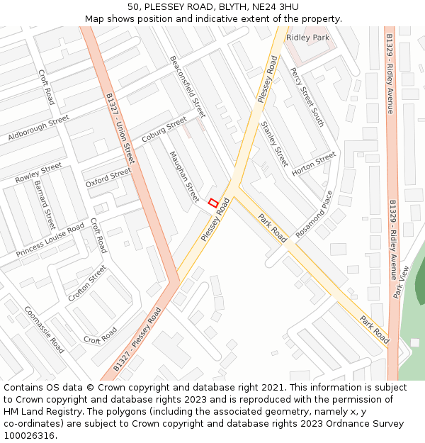 50, PLESSEY ROAD, BLYTH, NE24 3HU: Location map and indicative extent of plot