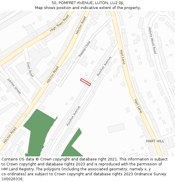 50, POMFRET AVENUE, LUTON, LU2 0JL: Location map and indicative extent of plot