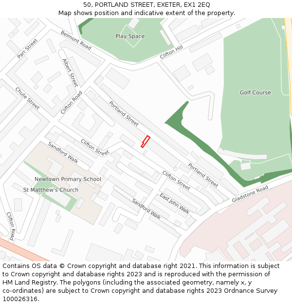 50, PORTLAND STREET, EXETER, EX1 2EQ: Location map and indicative extent of plot