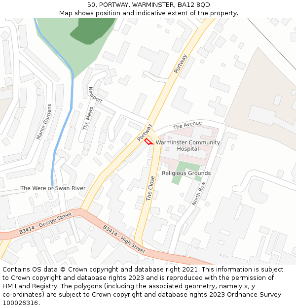 50, PORTWAY, WARMINSTER, BA12 8QD: Location map and indicative extent of plot
