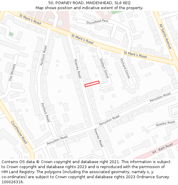 50, POWNEY ROAD, MAIDENHEAD, SL6 6EQ: Location map and indicative extent of plot