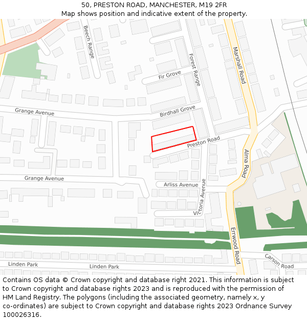 50, PRESTON ROAD, MANCHESTER, M19 2FR: Location map and indicative extent of plot