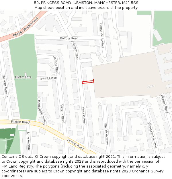 50, PRINCESS ROAD, URMSTON, MANCHESTER, M41 5SS: Location map and indicative extent of plot