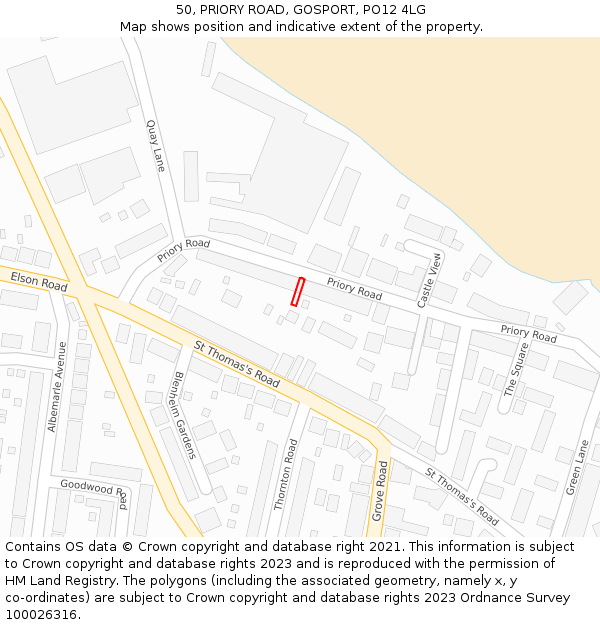 50, PRIORY ROAD, GOSPORT, PO12 4LG: Location map and indicative extent of plot