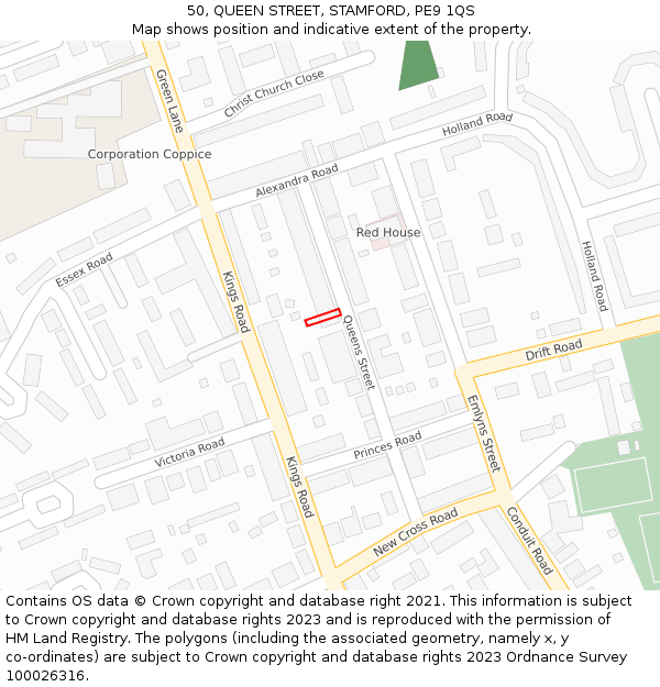 50, QUEEN STREET, STAMFORD, PE9 1QS: Location map and indicative extent of plot