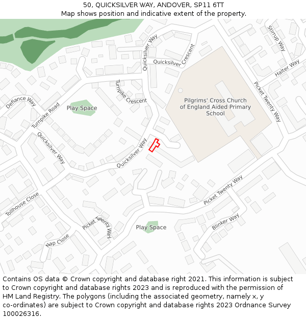 50, QUICKSILVER WAY, ANDOVER, SP11 6TT: Location map and indicative extent of plot