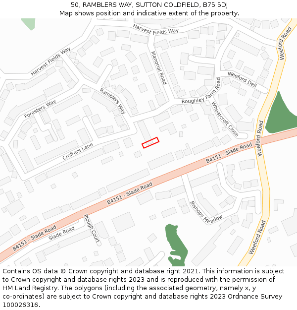 50, RAMBLERS WAY, SUTTON COLDFIELD, B75 5DJ: Location map and indicative extent of plot