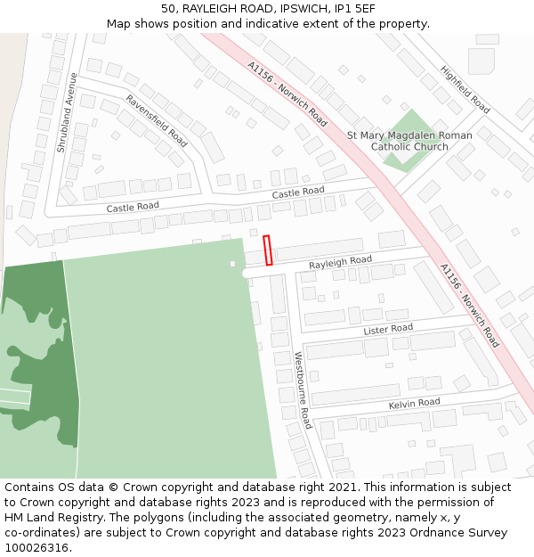 50, RAYLEIGH ROAD, IPSWICH, IP1 5EF: Location map and indicative extent of plot