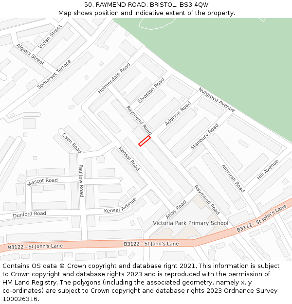 50, RAYMEND ROAD, BRISTOL, BS3 4QW: Location map and indicative extent of plot