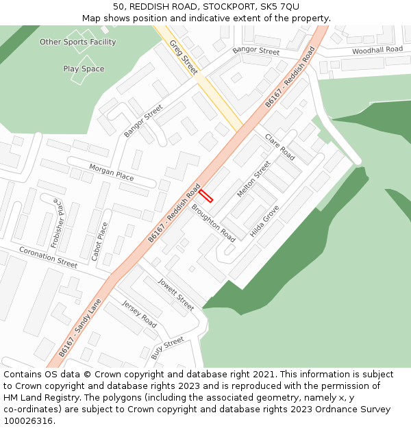 50, REDDISH ROAD, STOCKPORT, SK5 7QU: Location map and indicative extent of plot