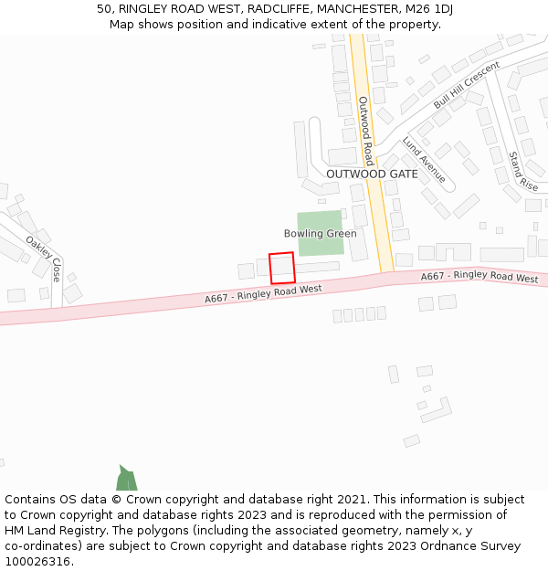 50, RINGLEY ROAD WEST, RADCLIFFE, MANCHESTER, M26 1DJ: Location map and indicative extent of plot