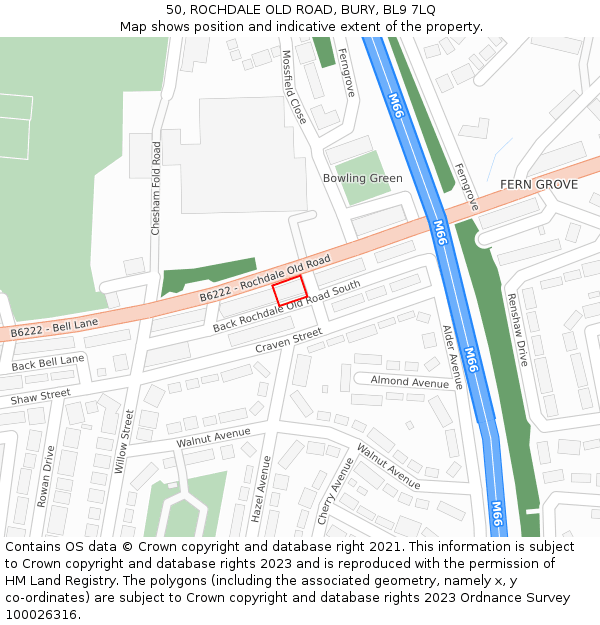 50, ROCHDALE OLD ROAD, BURY, BL9 7LQ: Location map and indicative extent of plot