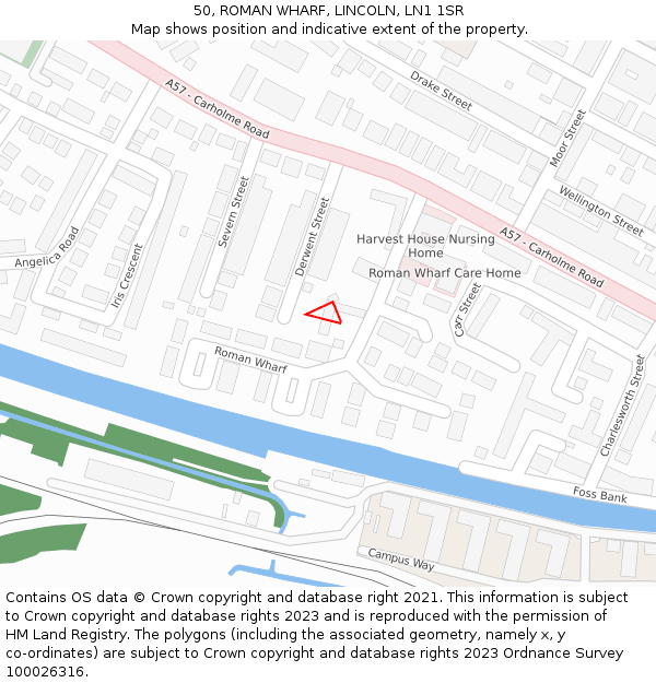 50, ROMAN WHARF, LINCOLN, LN1 1SR: Location map and indicative extent of plot