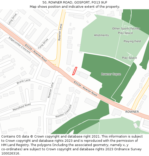 50, ROWNER ROAD, GOSPORT, PO13 9UF: Location map and indicative extent of plot