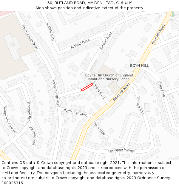 50, RUTLAND ROAD, MAIDENHEAD, SL6 4HY: Location map and indicative extent of plot