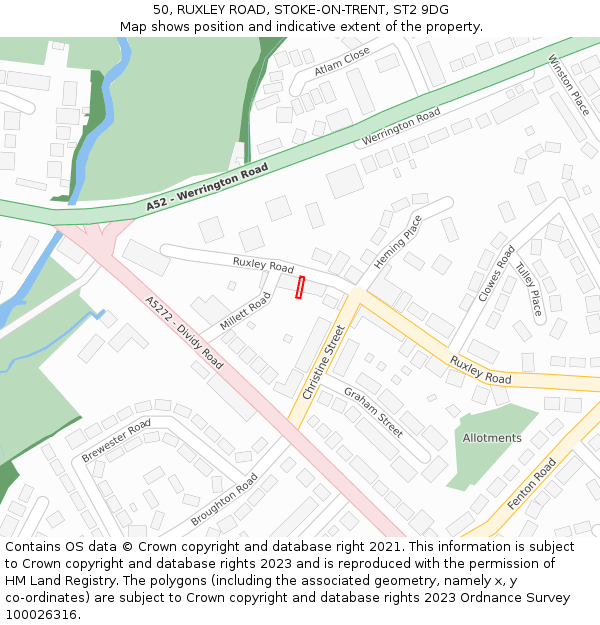 50, RUXLEY ROAD, STOKE-ON-TRENT, ST2 9DG: Location map and indicative extent of plot
