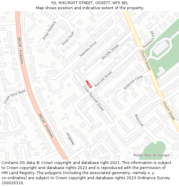 50, RYECROFT STREET, OSSETT, WF5 9EL: Location map and indicative extent of plot