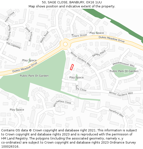50, SAGE CLOSE, BANBURY, OX16 1UU: Location map and indicative extent of plot