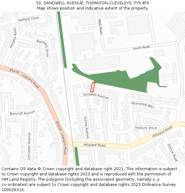50, SANDWELL AVENUE, THORNTON-CLEVELEYS, FY5 4FX: Location map and indicative extent of plot