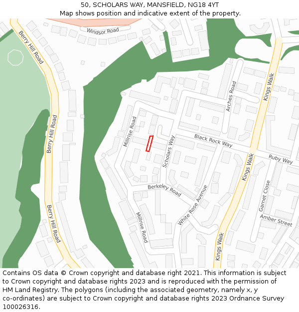 50, SCHOLARS WAY, MANSFIELD, NG18 4YT: Location map and indicative extent of plot