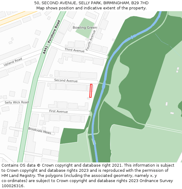 50, SECOND AVENUE, SELLY PARK, BIRMINGHAM, B29 7HD: Location map and indicative extent of plot