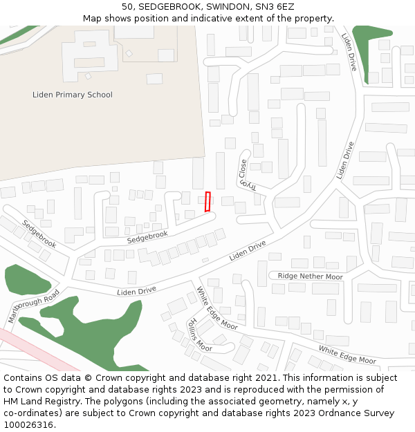 50, SEDGEBROOK, SWINDON, SN3 6EZ: Location map and indicative extent of plot
