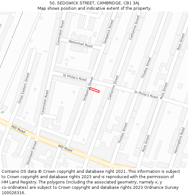 50, SEDGWICK STREET, CAMBRIDGE, CB1 3AJ: Location map and indicative extent of plot
