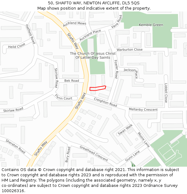 50, SHAFTO WAY, NEWTON AYCLIFFE, DL5 5QS: Location map and indicative extent of plot