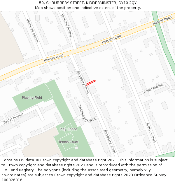 50, SHRUBBERY STREET, KIDDERMINSTER, DY10 2QY: Location map and indicative extent of plot