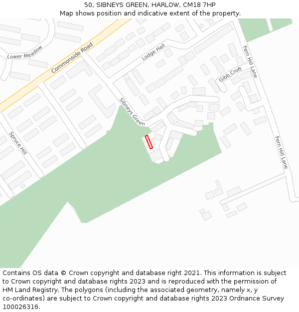 50, SIBNEYS GREEN, HARLOW, CM18 7HP: Location map and indicative extent of plot