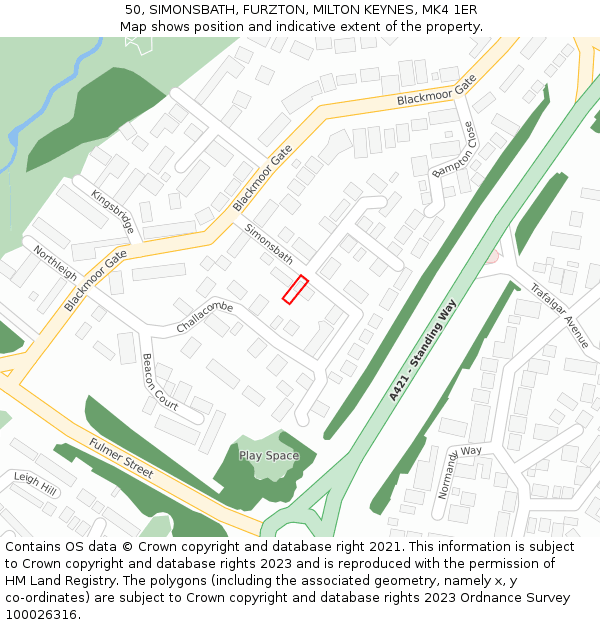 50, SIMONSBATH, FURZTON, MILTON KEYNES, MK4 1ER: Location map and indicative extent of plot