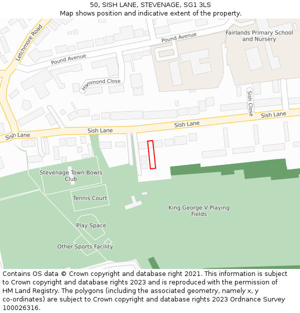 50, SISH LANE, STEVENAGE, SG1 3LS: Location map and indicative extent of plot