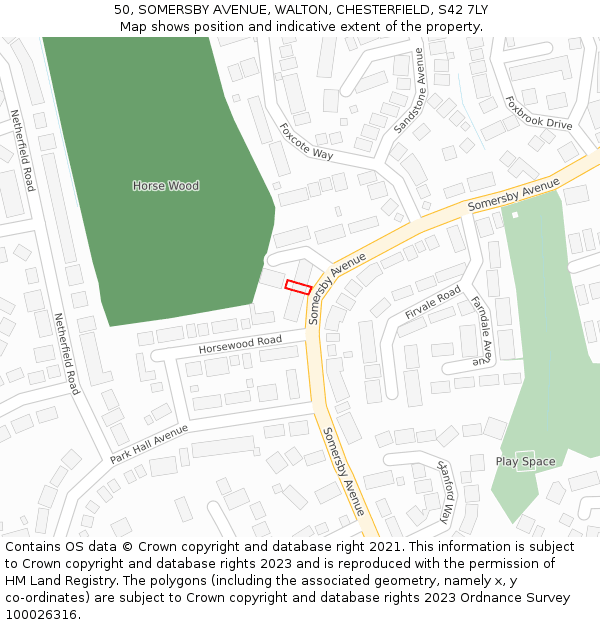 50, SOMERSBY AVENUE, WALTON, CHESTERFIELD, S42 7LY: Location map and indicative extent of plot