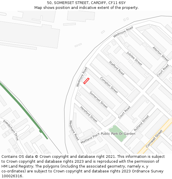 50, SOMERSET STREET, CARDIFF, CF11 6SY: Location map and indicative extent of plot